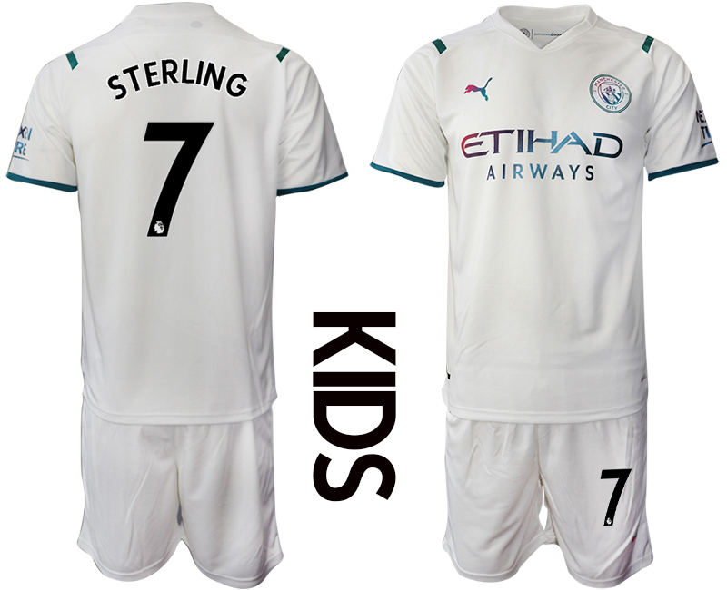 Youth 2021-2022 Club Manchester City away white #7 Soccer Jersey->youth soccer jersey->Youth Jersey